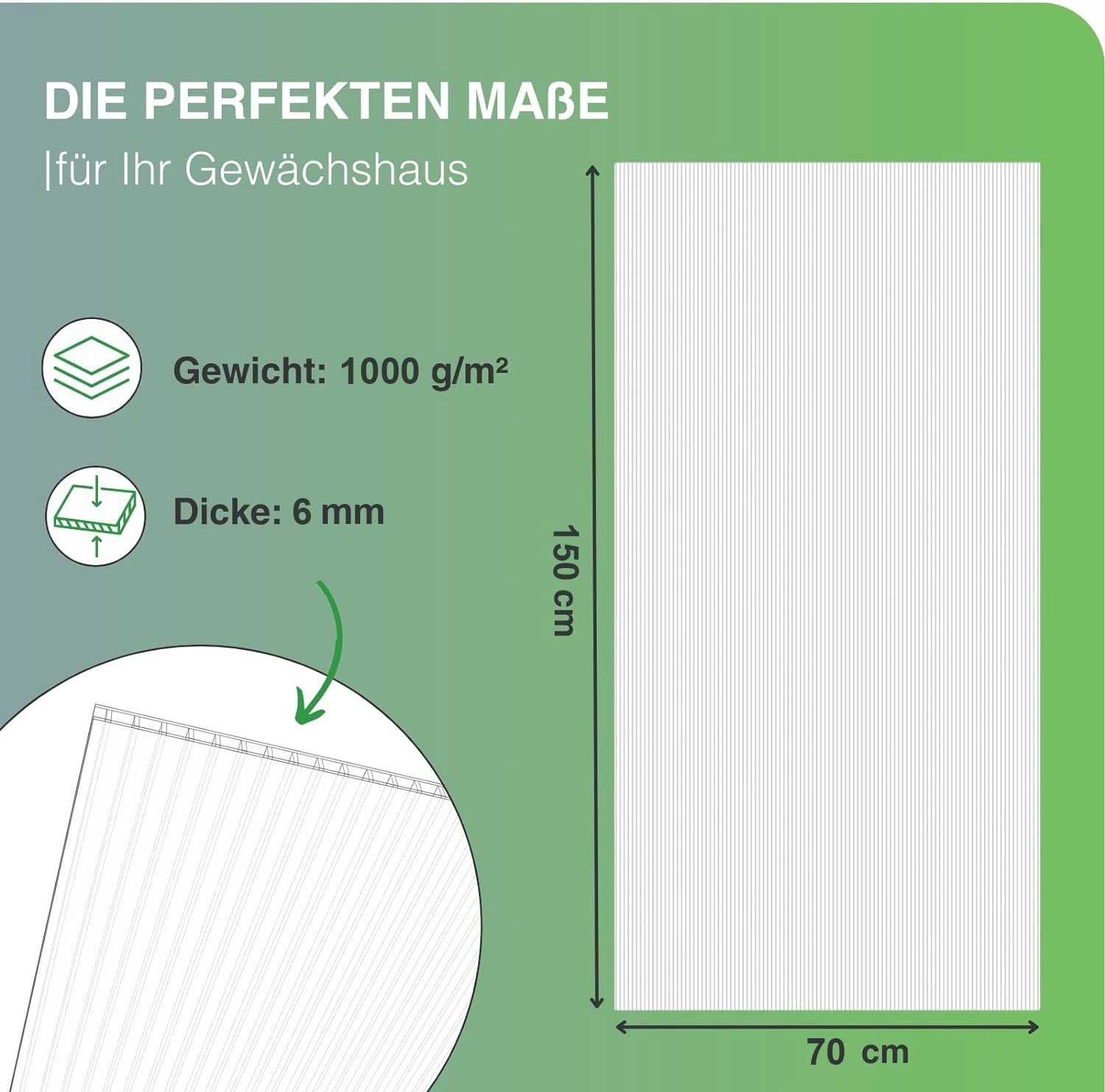 exeta Hohlkammerplatte Gewächshausplatten 6mm 10 Stück I 70 x 150 cm Polycarbonatplatten, 10,50 m², (Spar-Set, 10x 6mm 70x150cm)