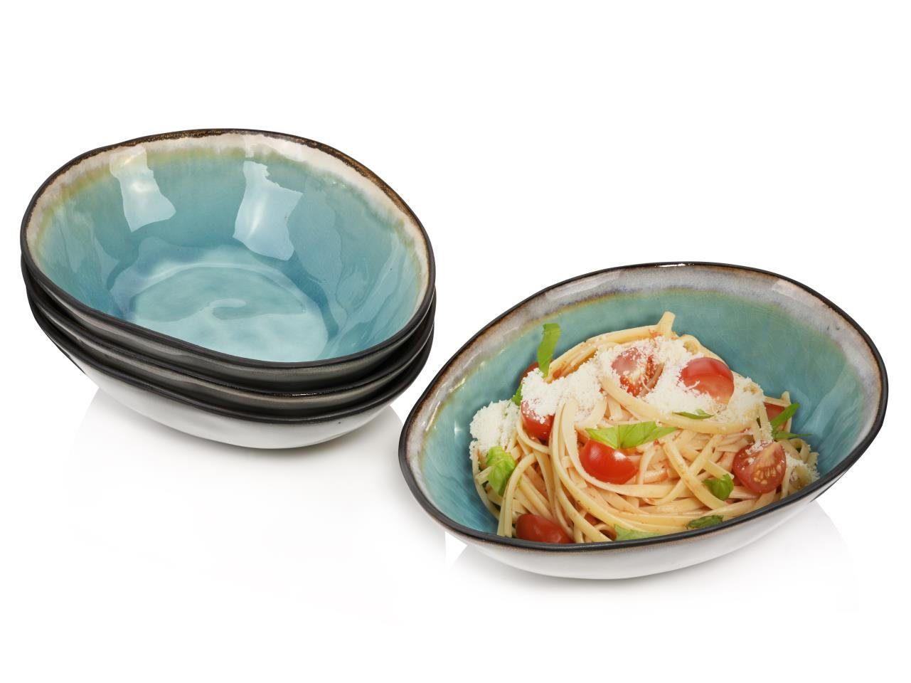 SÄNGER Макаронна тарілка Capri, (4 St), Pastaschalen Set mit Krakellee-Effekt, Vintage Design