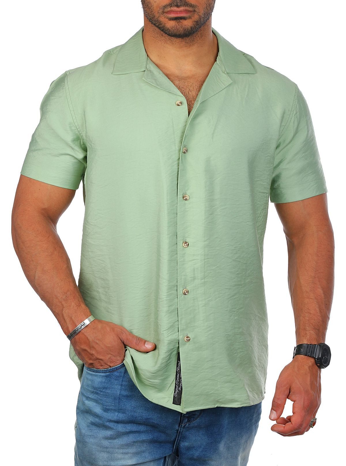 Herren Satin-Hemd Kurzärmlig – Glänzend, Lässig, Mit Knopfleiste Für Business, Party & Freizeit