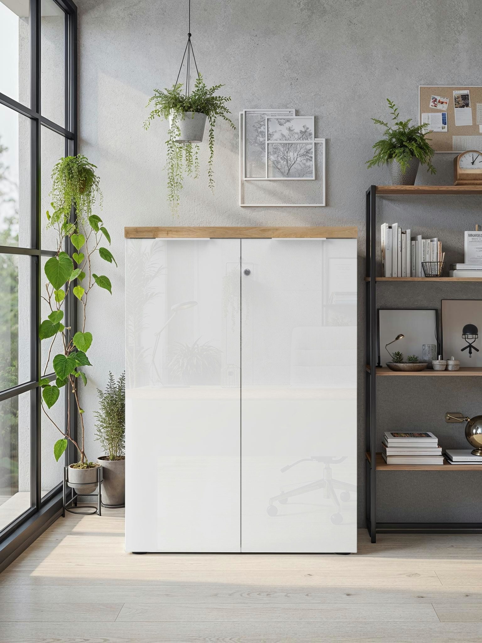 Home affaire Aktenschrank Easy H 115 cm, Büroschrank, Mehrzweckschrank mit 2 Türen Metallgriffe, abschließbar, Top 38 mm stark – Bild 2 von 5