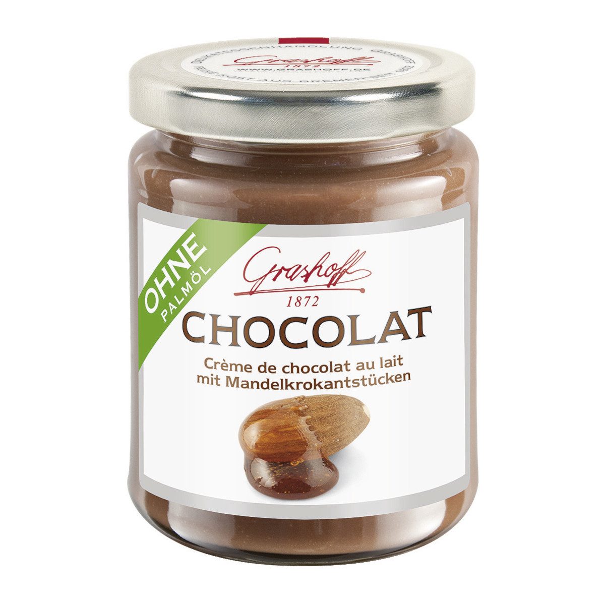 Grashoff Nussaufstrich, Grashoff Milch-Chocolat Schokoladencrème mit Mandelkrokant 235g