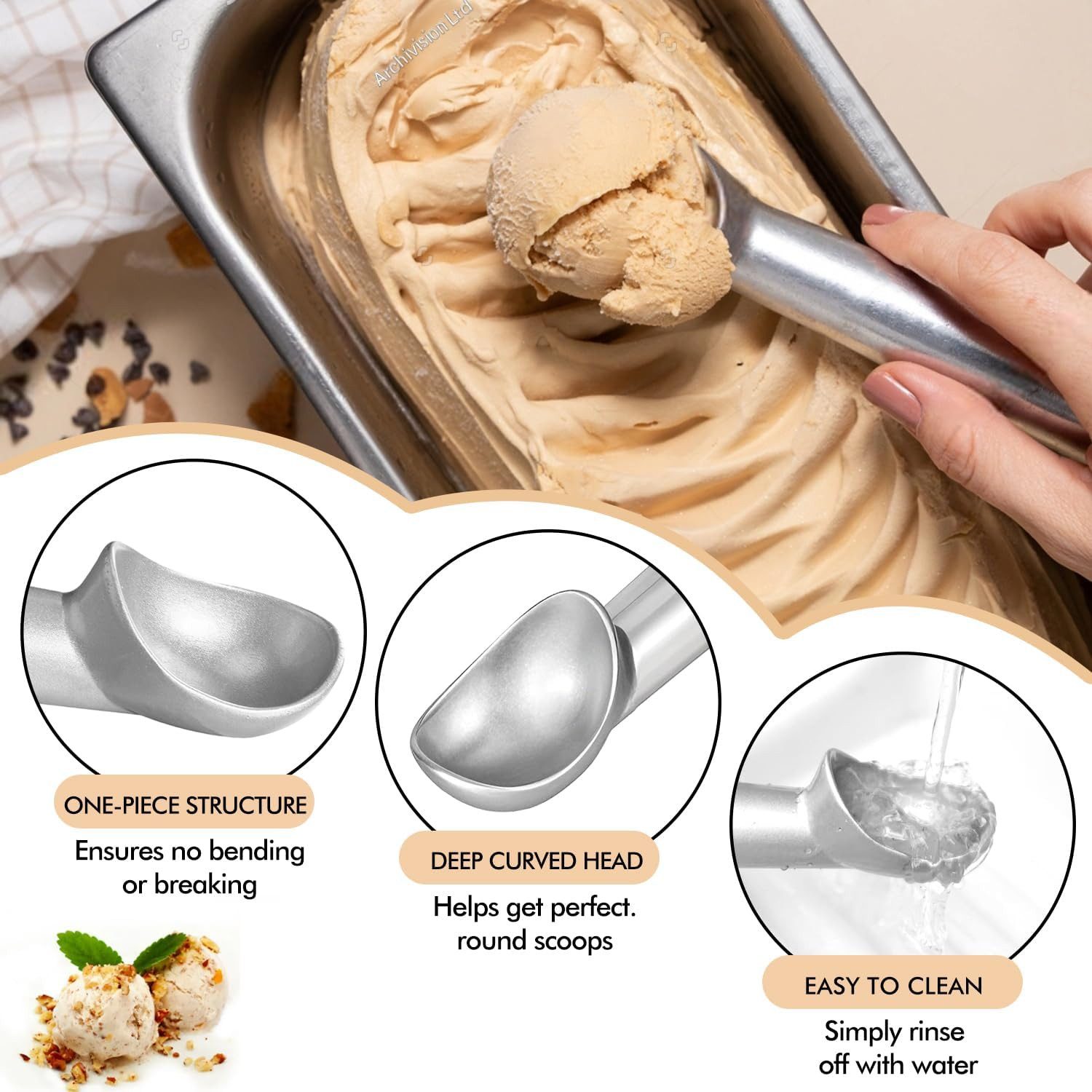 FELIXLEO Eisportionierer Eisportionierer 3 Stück Aluminium-Eislöffel Einteiliger Design