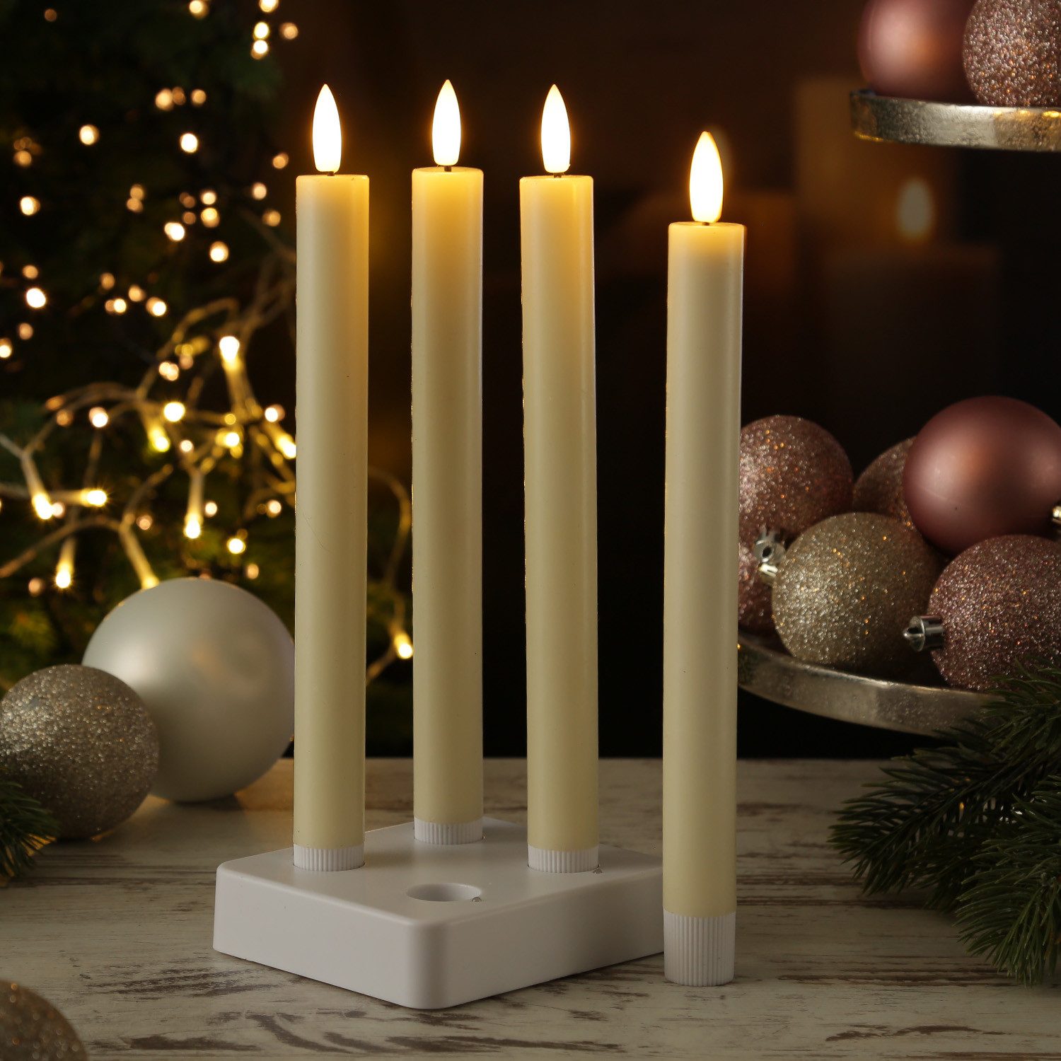 MARELIDA LED-Kerze LED Stabkerzen LISA Tafelkerzen Dinnerkerzen wiederaufladbar creme 4St (4-tlg)