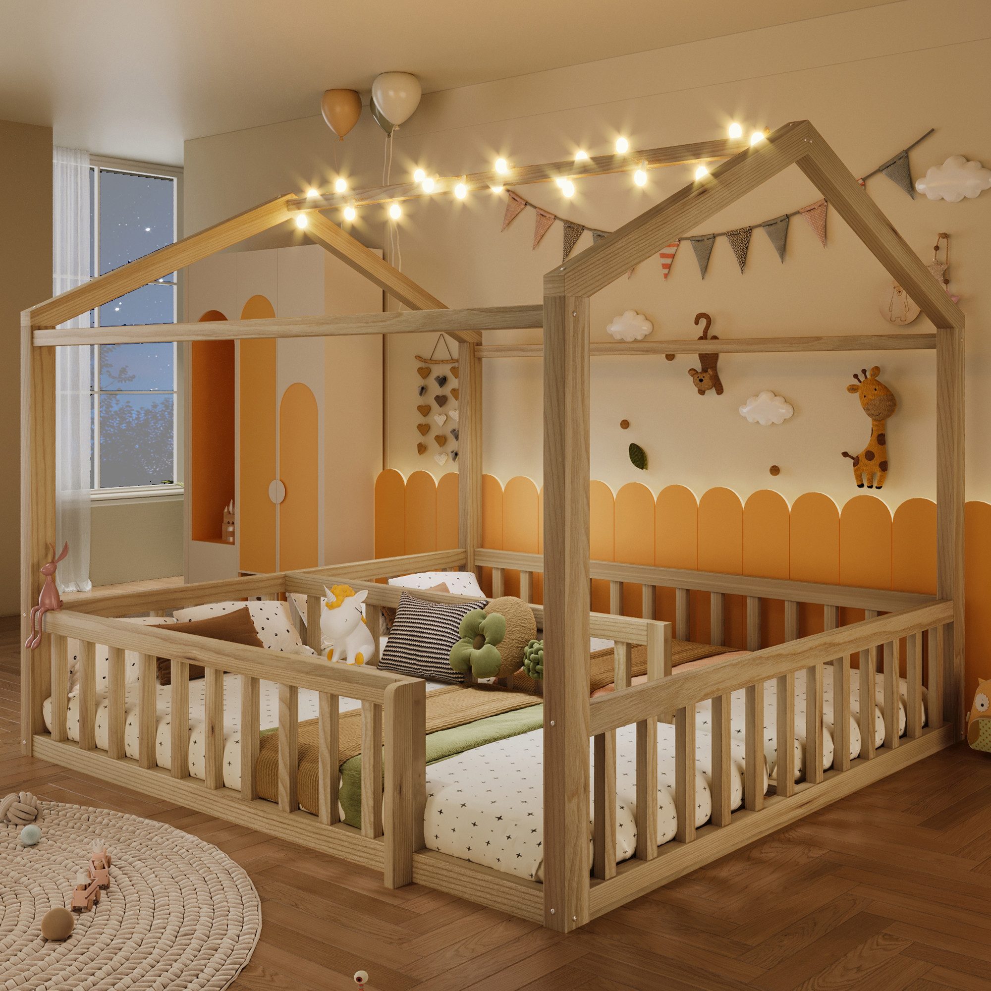 REDOM Kinderbett Holzbett Funktionsbett (mit LED & Sicherheitsgitter aus Ki günstig online kaufen
