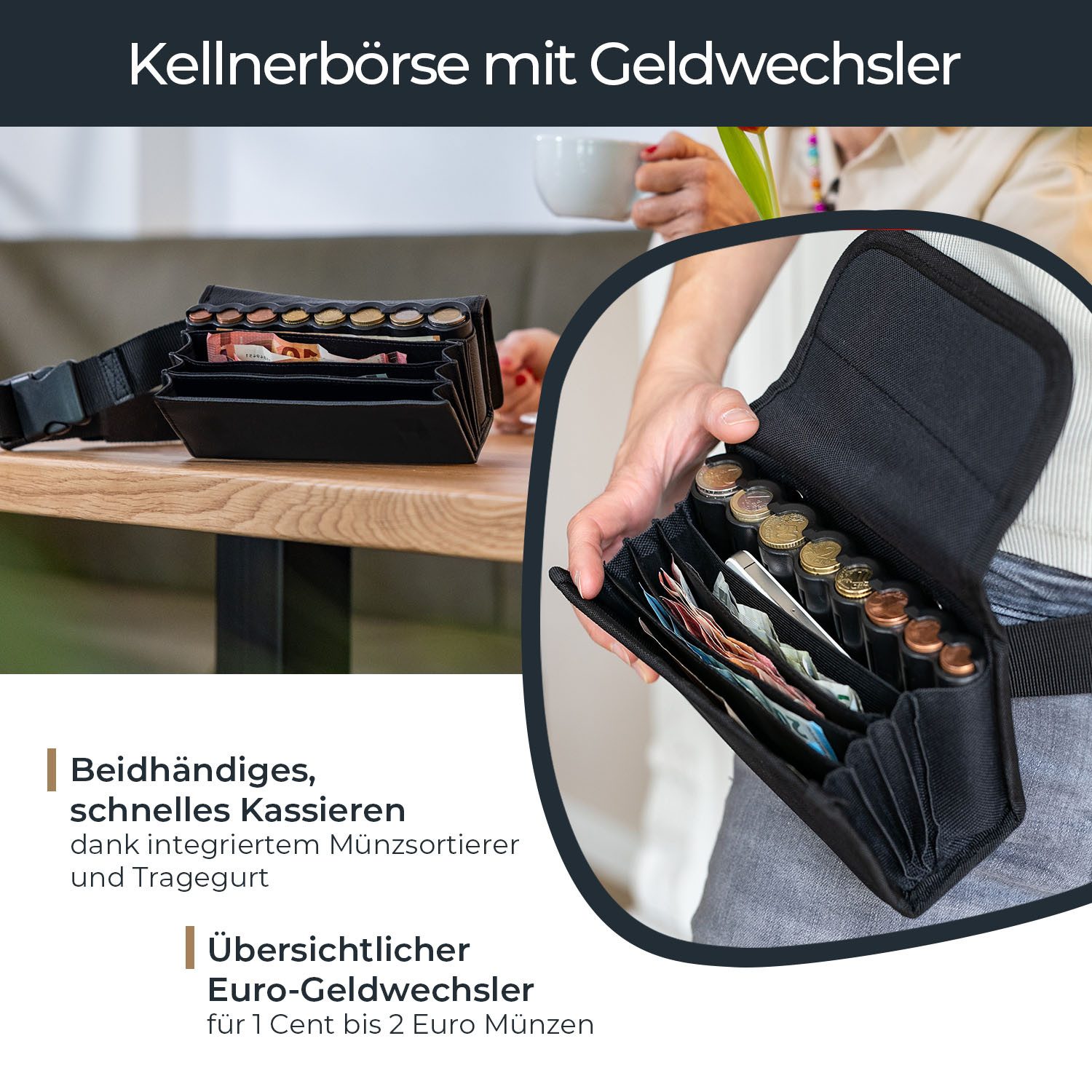 HMF Kellnerbörse Kellnertasche mit herausnehmbaren Euro-Geldwechsler (inkl. günstig online kaufen