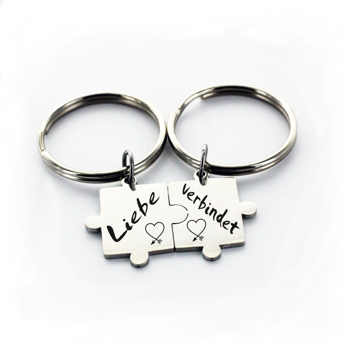 Lieblingsmensch Schlüsselanhänger Partner Set Puzzleteile - Liebe verbindet - ein tolles Geschenk (Partner Set - 2 Schlüsselanhänger mit Gravur, inklusive Schlüsselring), Robuste und filigrane Lasergravur