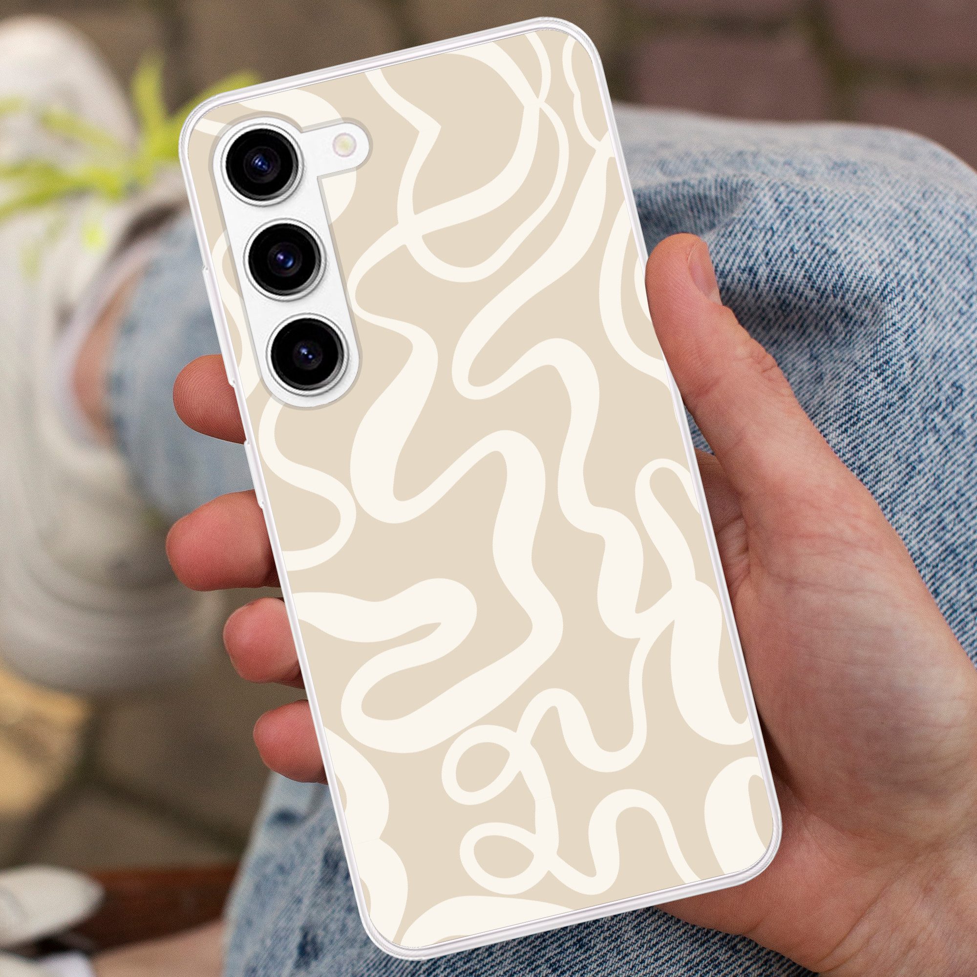 MuchoWow Handyhülle für Samsung Galaxy S23 Linien - Abstrakt - Beige - Weiß - Minimalistis, Phone Case, Silikon, Schutzhülle Dünn