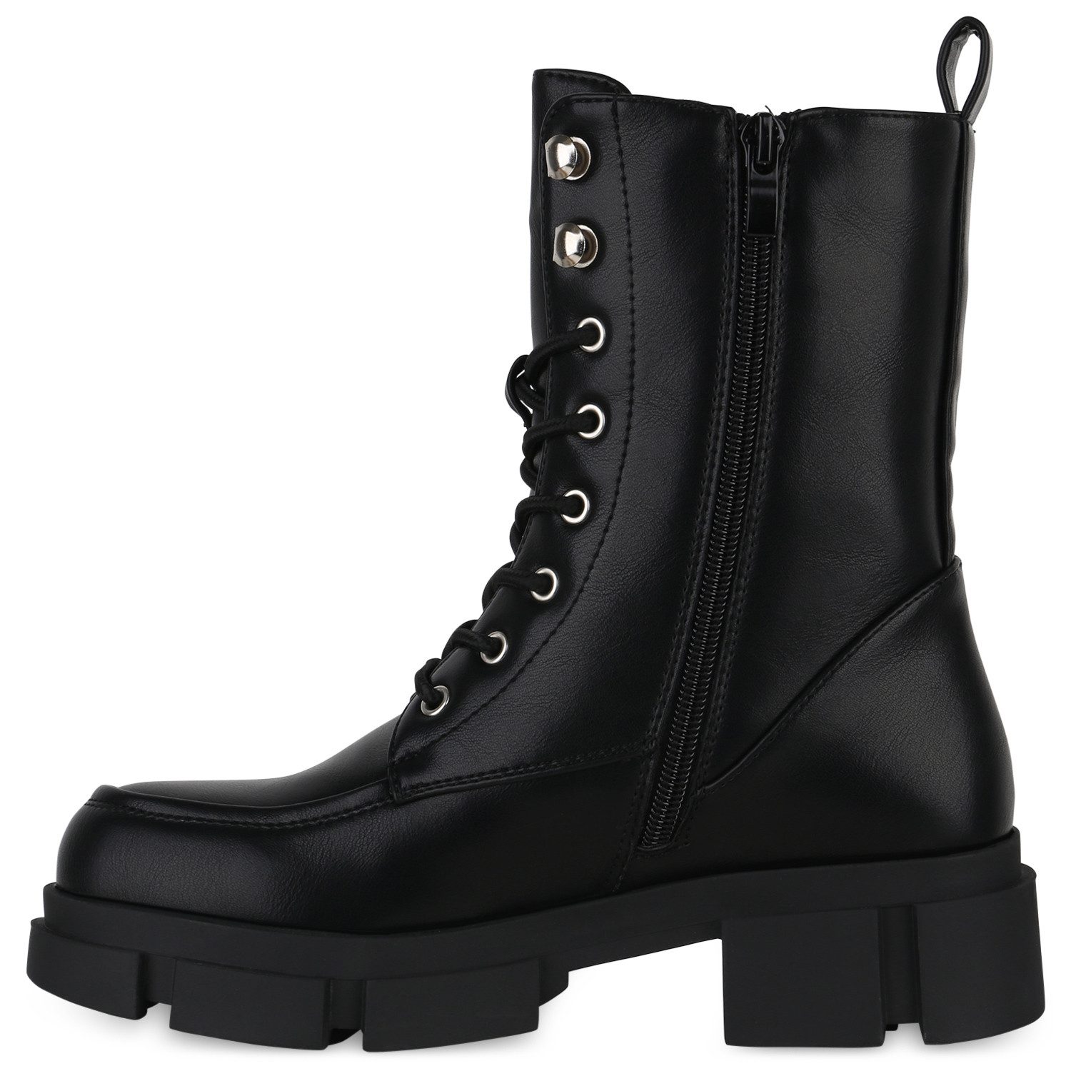 VAN HILL 839727 Schnürstiefelette Damen Stiefeletten Leicht Gefüttert Schnürstiefeletten Blockabsatz