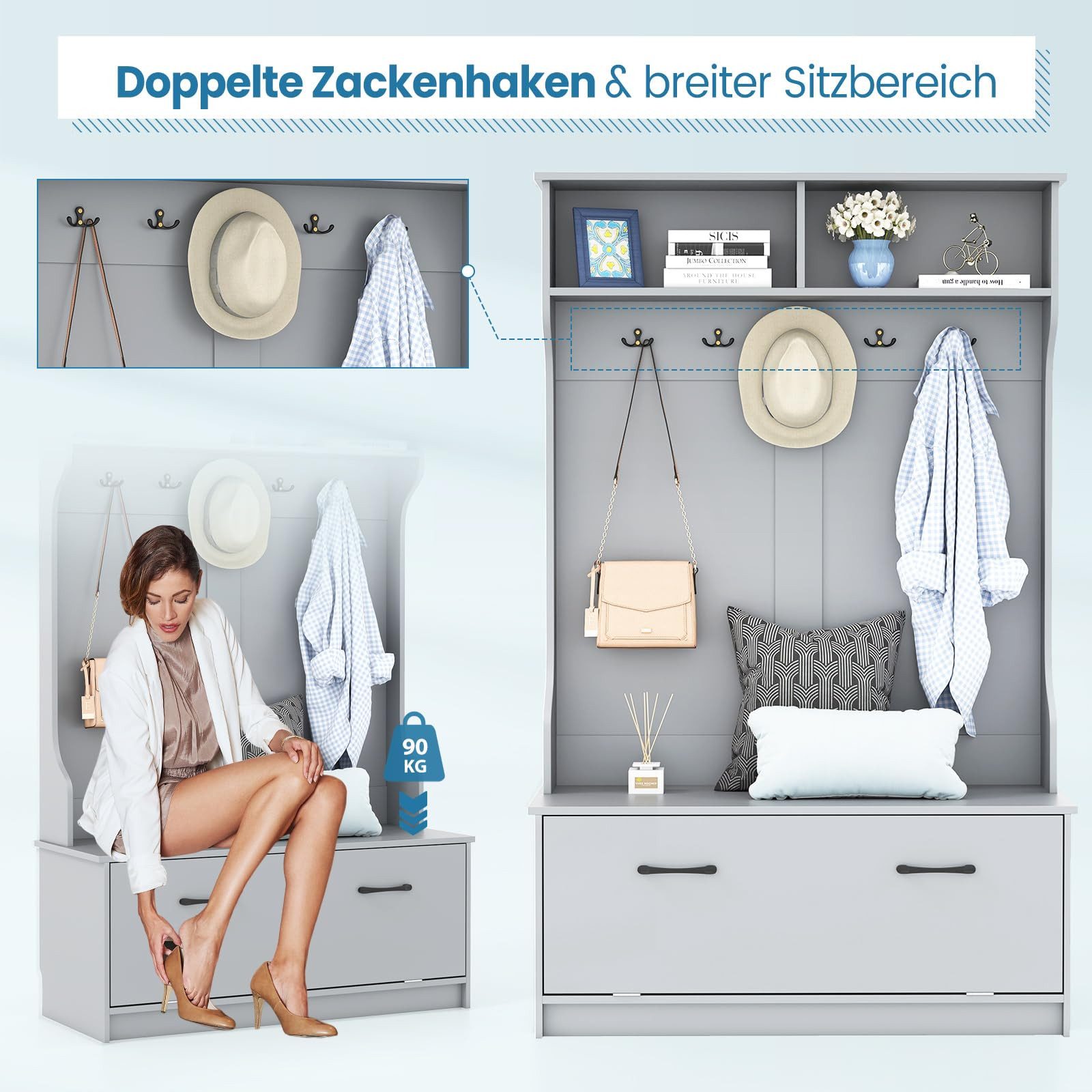 COSTWAY Garderobenständer, (1 St), mit Sitzbank, günstig online kaufen