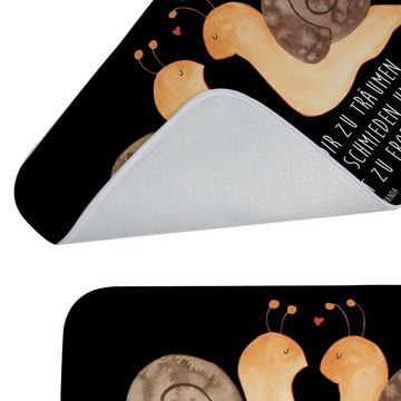 Badematte Schnecken Liebe - Schwarz - Geschenk, Badematte, Pärchen, zufrieden, Mr. & Mrs. Panda, Höhe 1 mm, 100% Polyester, rechteckig, Märchenhafte Designs
