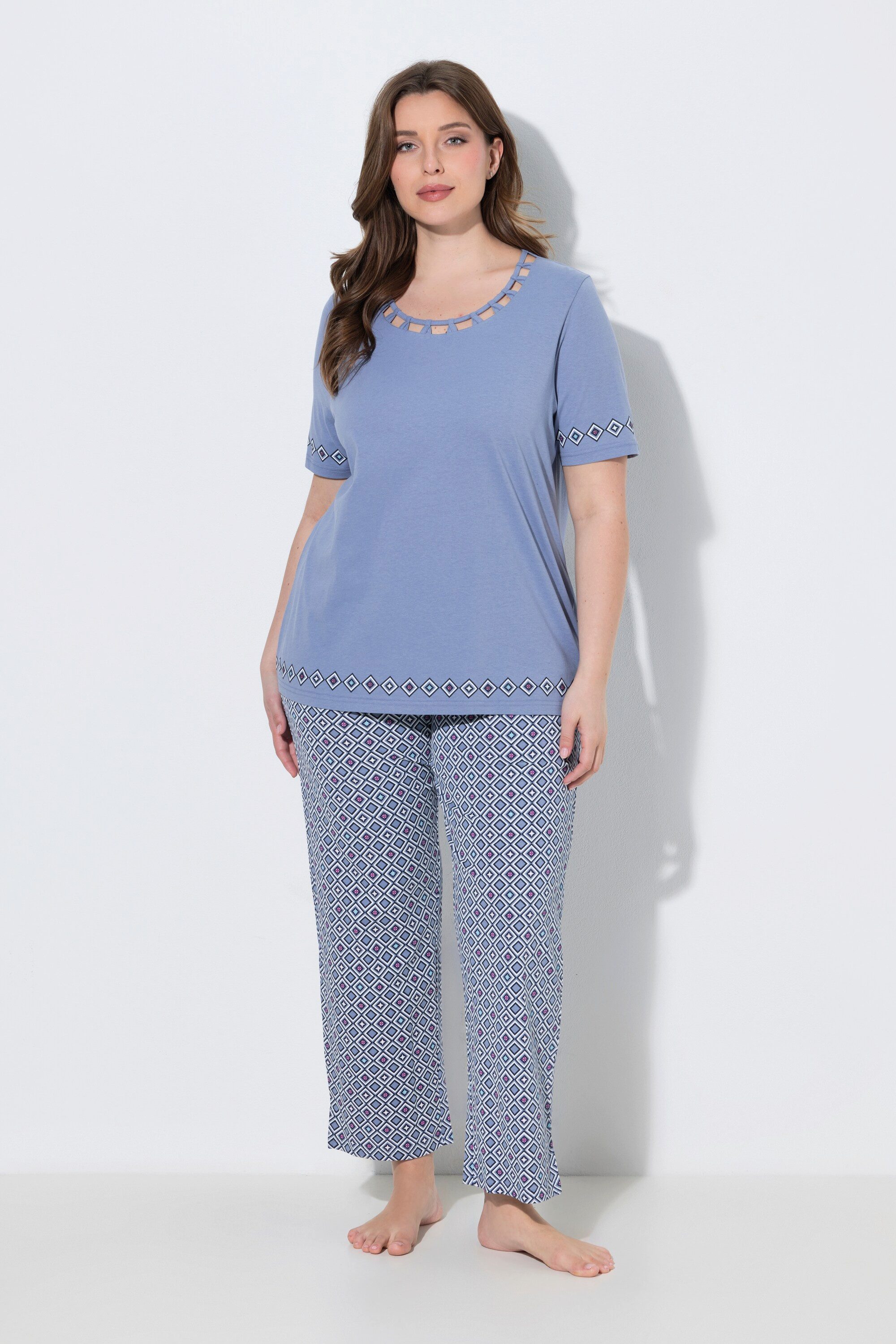 Ulla Popken Pyjama Pyjama Cut-Out-Borte Rundhals Halbarm