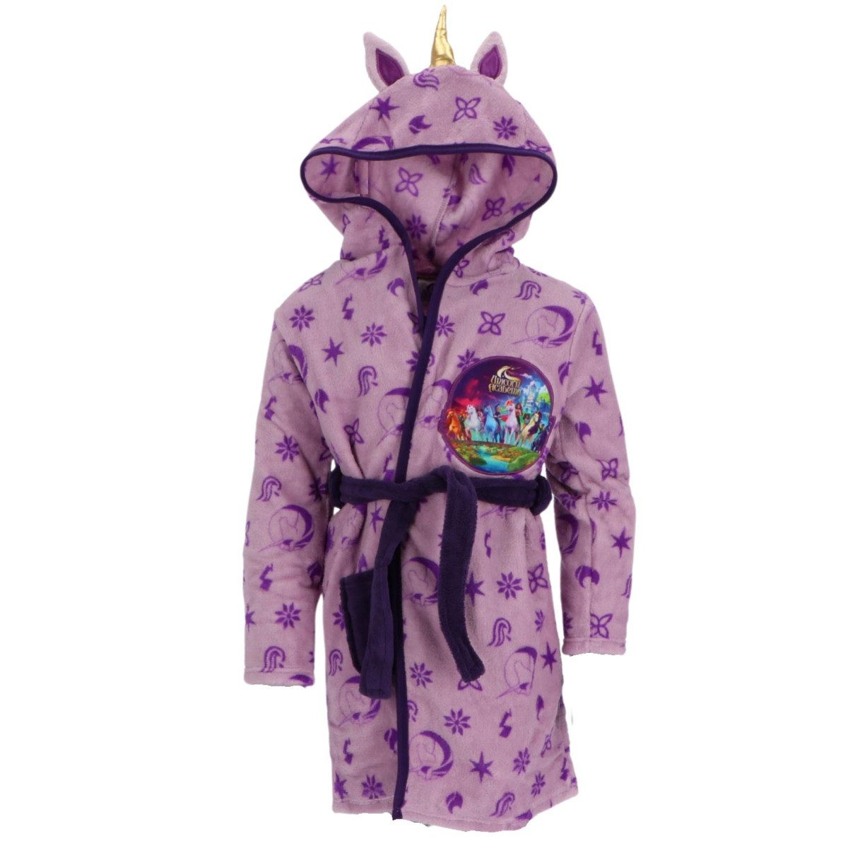 Textiel Trade B.V. Bademantel Unicorn Academy mit Kapuze Gürtel & Tasche für Mädchen Rosa, Coral Fleece