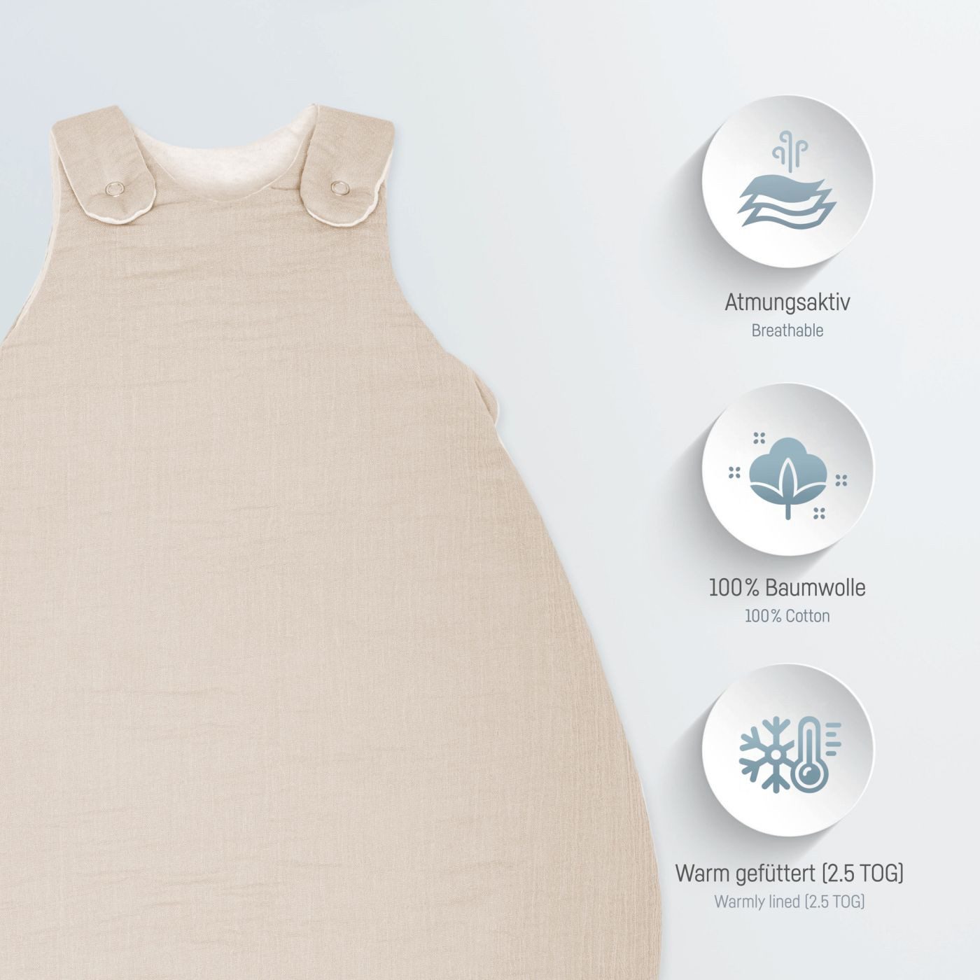 Julius Zöllner Babyschlafsack sand Babyschlafsack Musselin 50x56 (1 tlg), Schlafsack Babyschlafsack