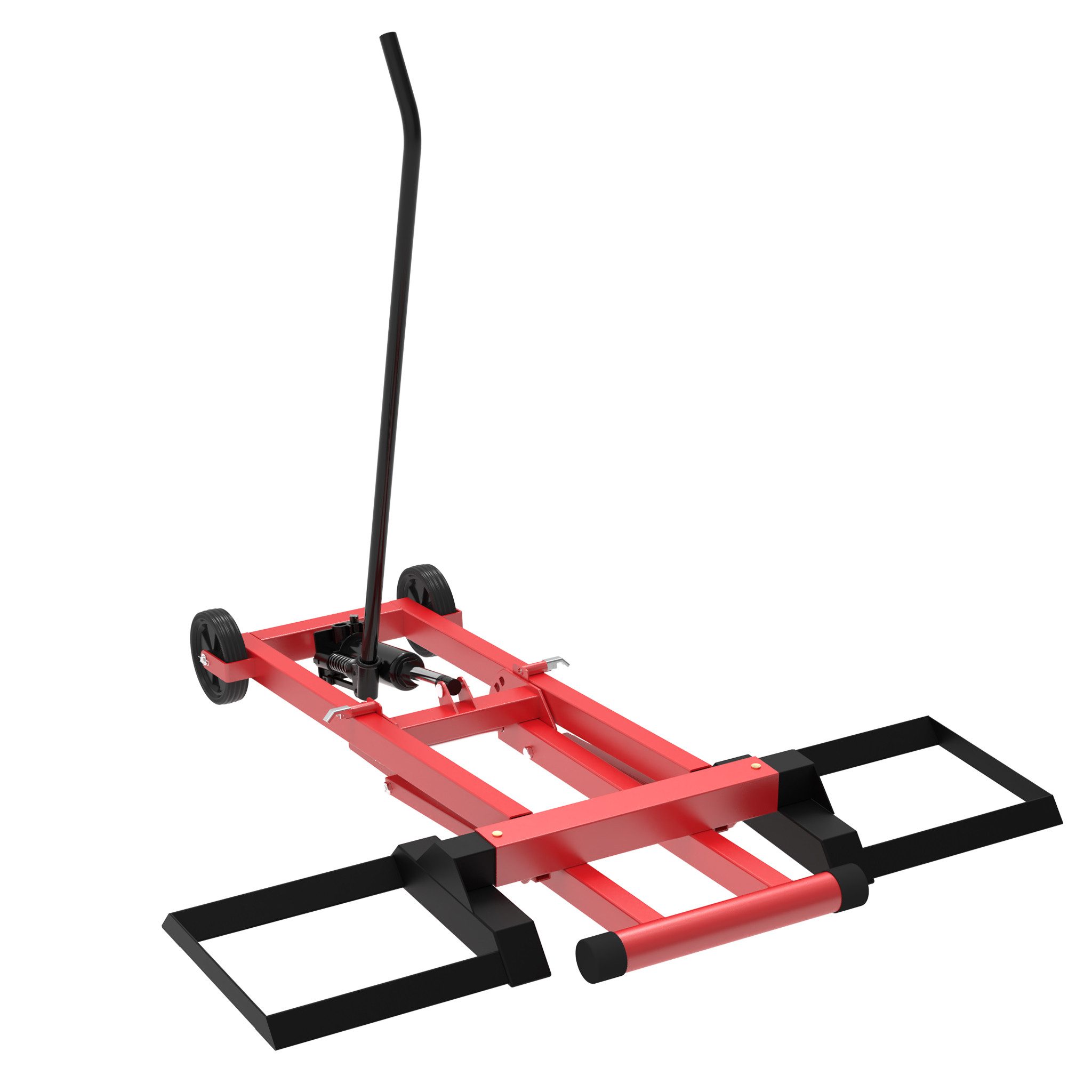 FIVMEN Rasentraktor 3-Fach Höhenverstellbar Hebebühne mit hydraulischem Wagenheber, Rahmen aus Stahl mit PVC-Räder 12 cm, 227 kg Tragkraft, Schwarz/Rot