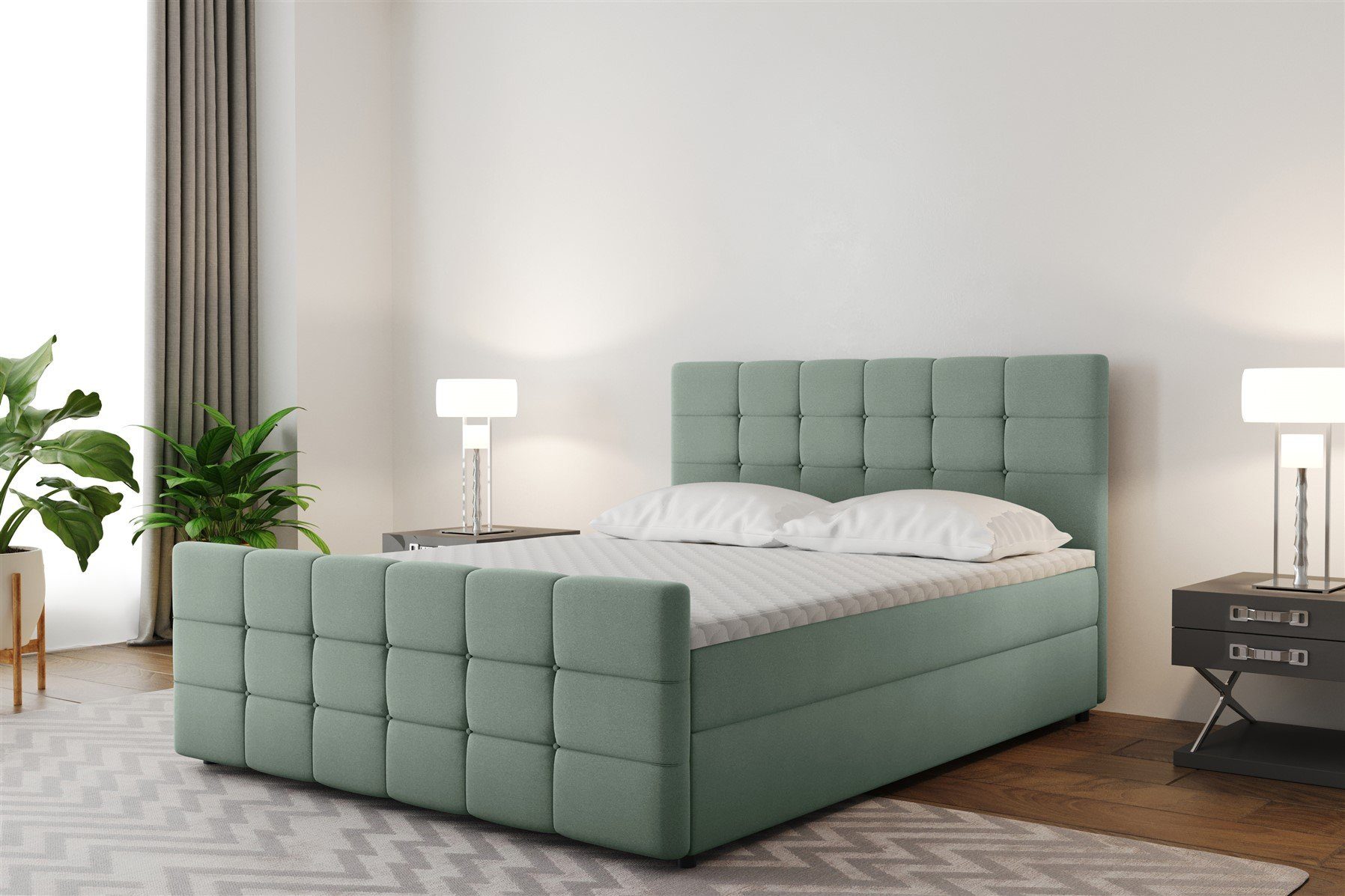 Fun Möbel Boxbett Schlafzimmerbett SENON 200er in Stoff neue Farben (inkl. Bettkästen, inkl. Kaltschaumtopper), Gepolstertes und Gestepptes Kopf- und Fußteil