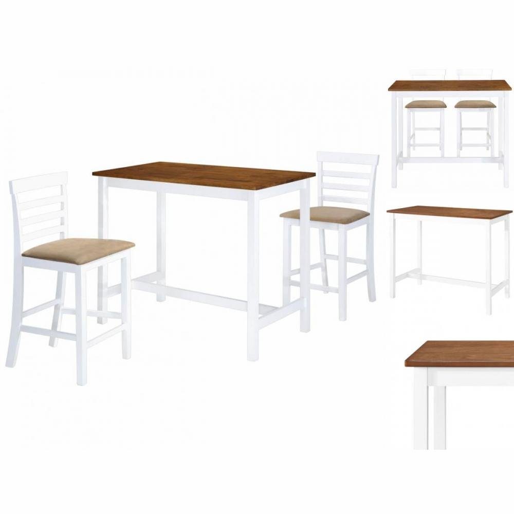 vidaXL Sitzgruppe Bartisch mit Stühlen 3-tlg Massivholz Braun und Weiß Hochstühle Barhoc | Sitzgruppen