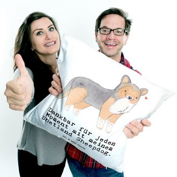 Mr. & Mrs. Panda Dekokissen Shetland Sheepdog Moment - Weiß - Geschenk, Motivkissen, Kopfkissen, Weiche Mikrofaser