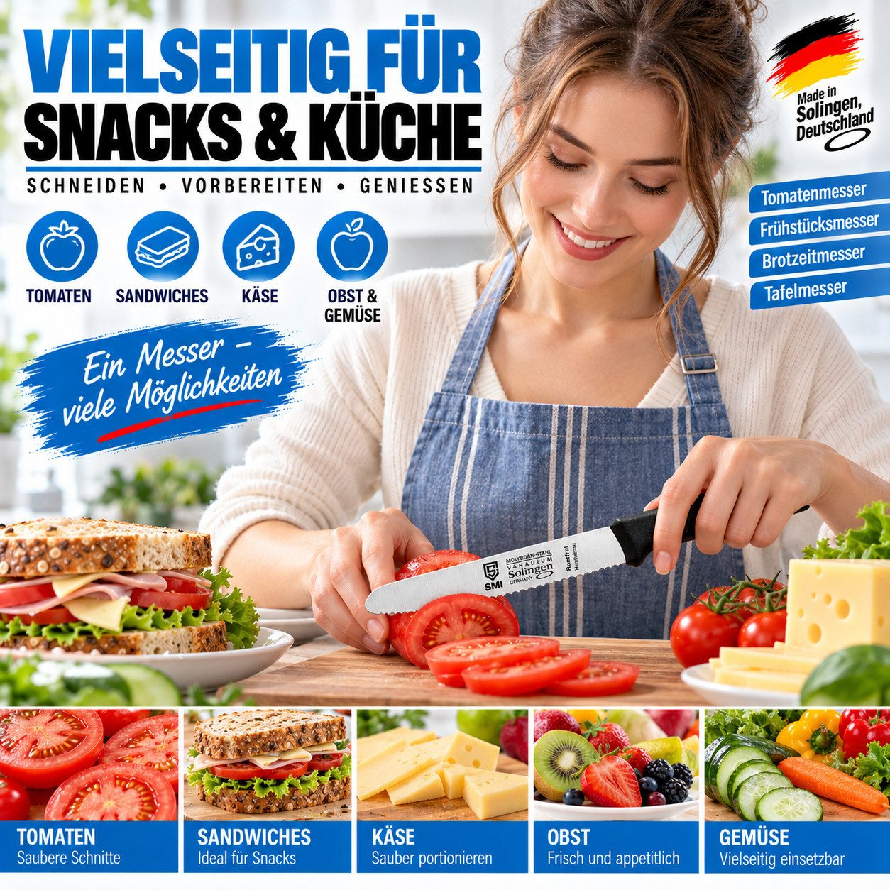 SMI Tomatenmesser 2 Stück Tomatenmesser Tischmesser Solingen Küchenmesser Wellenschliff – Bild 2 von 5