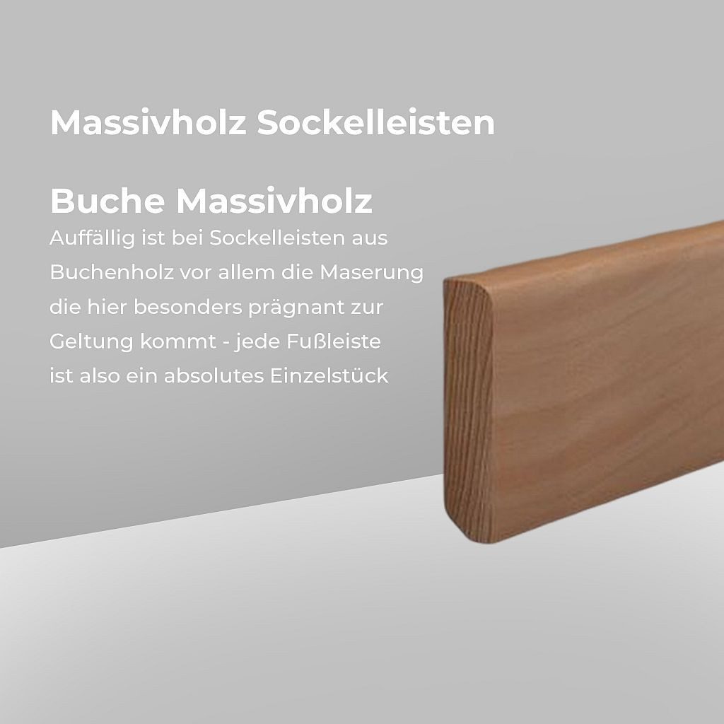 Südbrock Sockelleiste Sockelleiste Holz Buche 13 x 58 Unbehandelt Massivholz Fußleiste, L: 240 cm, H: 5.8 cm, 1-St.