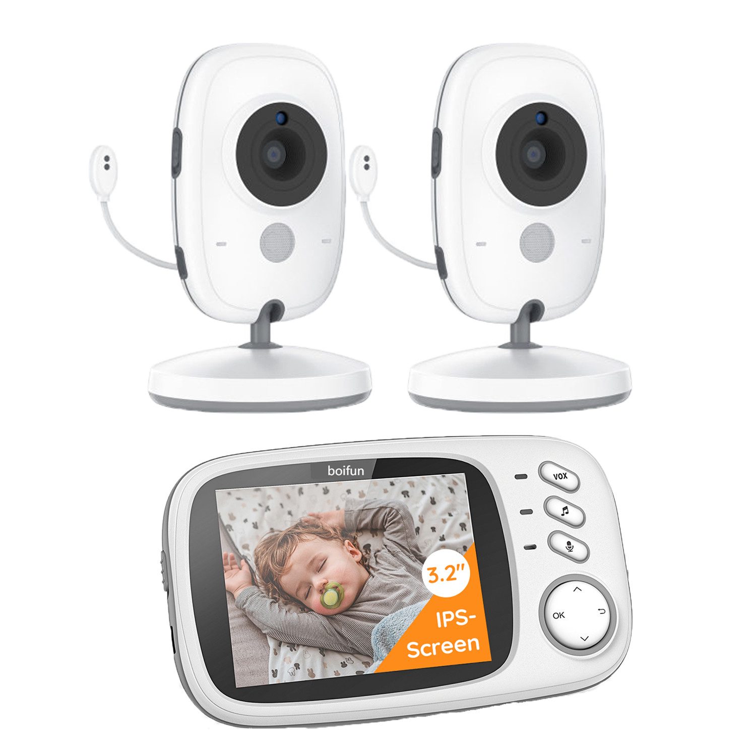 Video-Babyphone 3,2 Zoll Babyphone mit 2 Kameras Baby Monitor