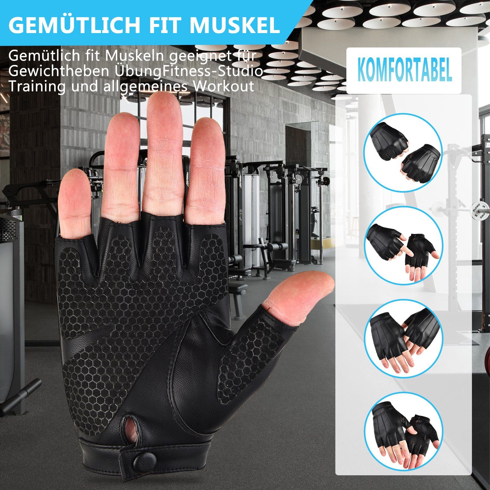 Trainingshandschuhe Herren Krafttraining,Bodybuilding,Radsport Sporthandschuhe,Trainingshandschuhe,Fitness BTTO Damen Fingerlose Lederhandschuhe,Für Handschuhe