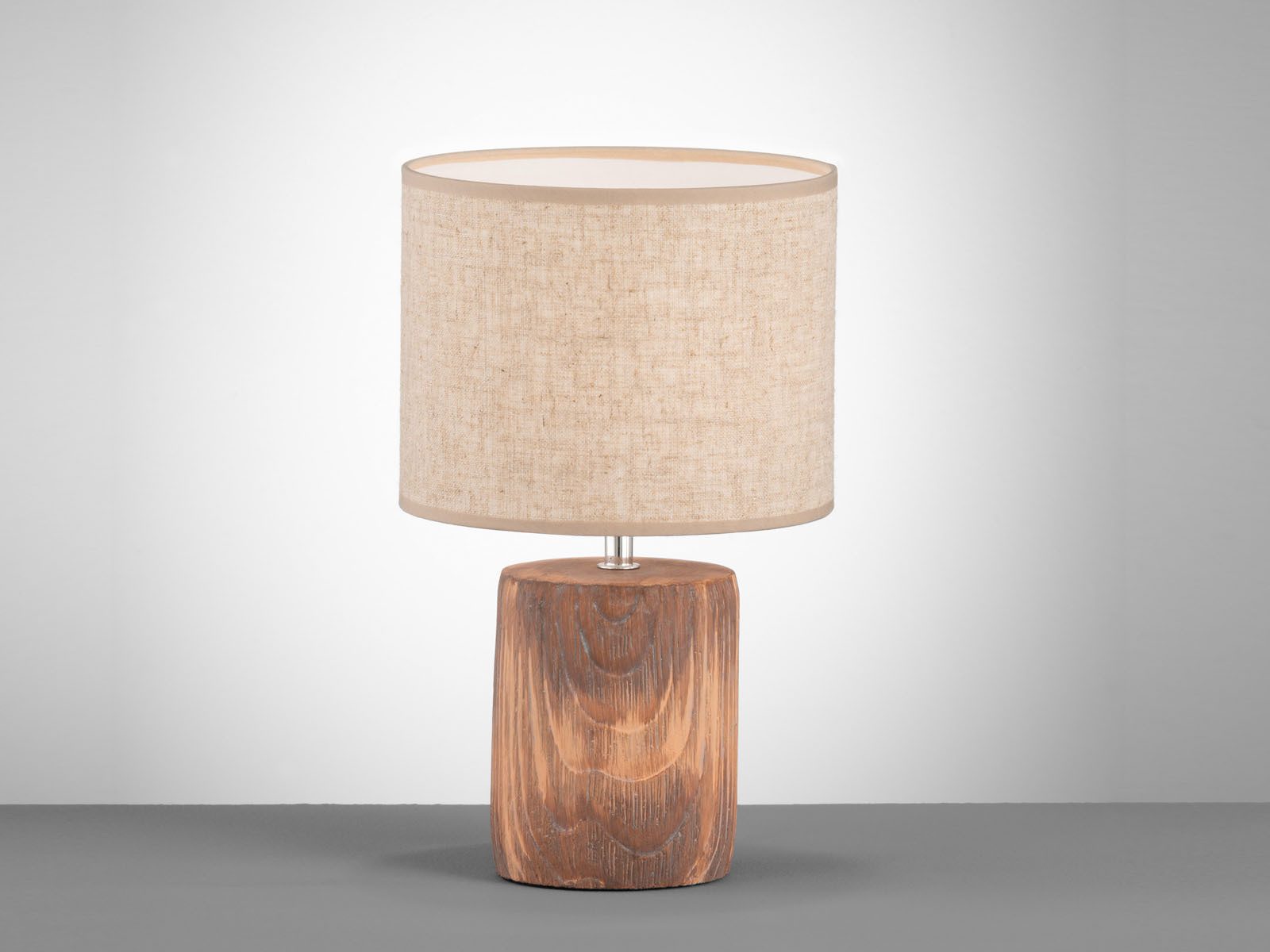 FISCHER & HONSEL LED Nachttischlampe, Dimmfunktion, LED wechselbar, Warmweiß, mit Beton-Fuß Holz-Optik & Landhausstil Leinen-Schirm Beige, Höhe 35cm