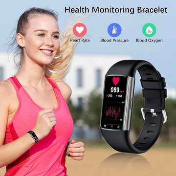 ECOSOON für Damen Herren Touchscreen Fitnessuhr Smartwatch (1,47 Zoll, Android iOS), mit Schrittzähler, Pulsuhr, SpO2 Schlafmonitor Sport IP68 Wasserdicht