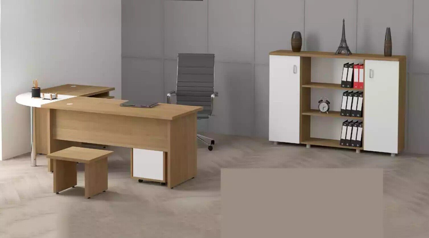 in Arbeitszimmer Schrank), Eckschreibtisch Europa Schreibtisch Set Büromöbel Heller Couchtisch, (3-St., Made Eckschreibtisch, Aktenschrank JVmoebel