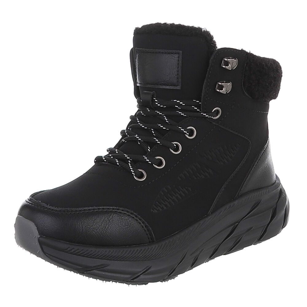 Ital-Design Damen Winterstiefel Schnürstiefel Warmfutter Freizeit Snowboots (92497386) Keilabsatz/Wedge Stiefeletten in Schwarz