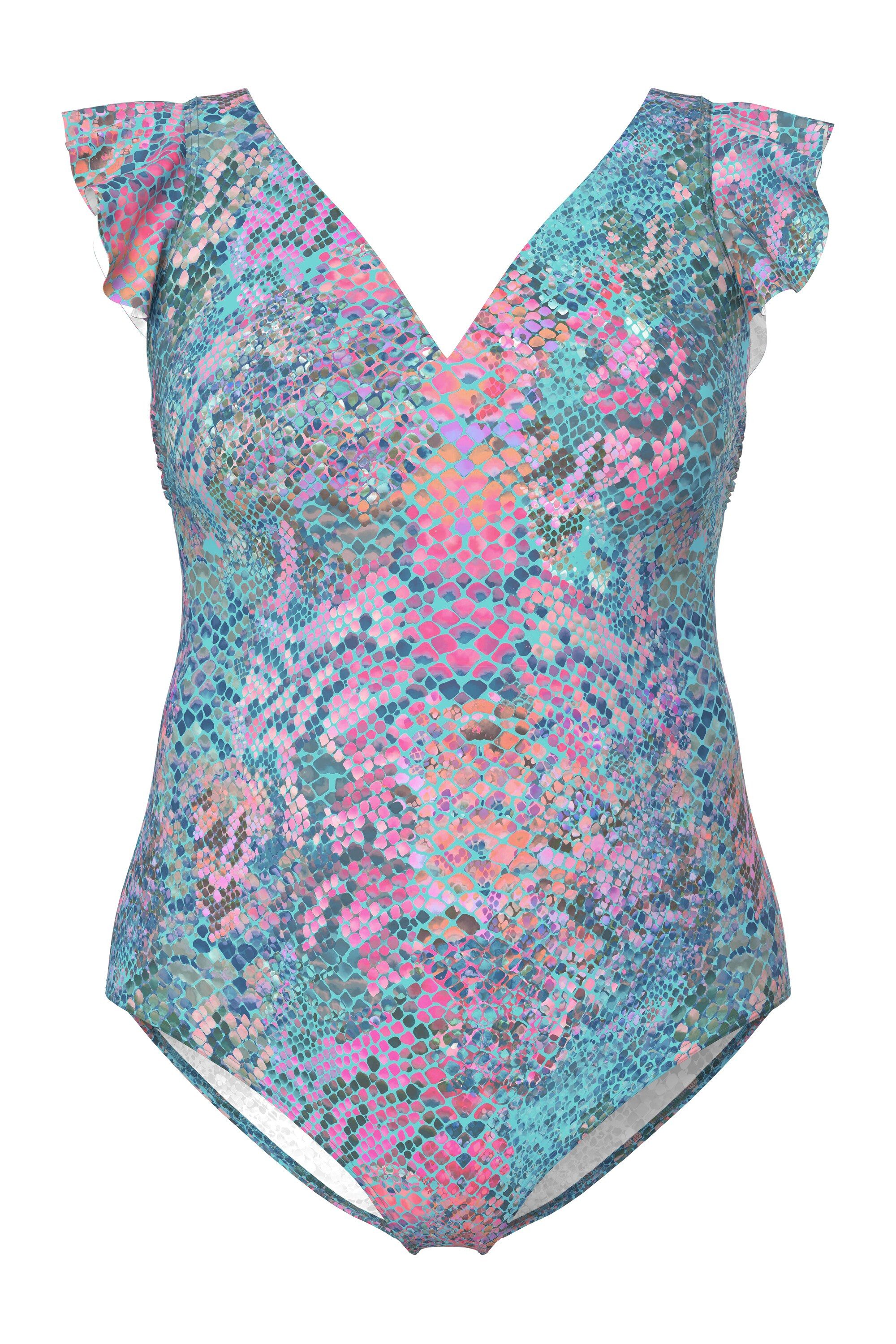 Ulla Popken Badeanzug Badeanzug Schlange Volant Flügelärmel Softcups günstig online kaufen