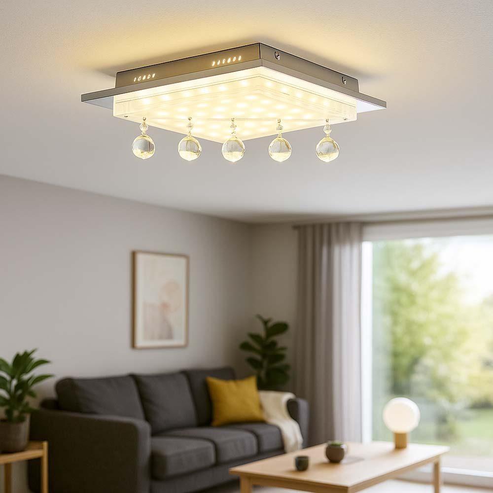 Esto LED Deckenleuchte, LED-Leuchtmittel fest verbaut, Warmweiß, 19 Watt LED Decken Leuchte Kristall Luster Beleuchtung Glas Lampe Esto