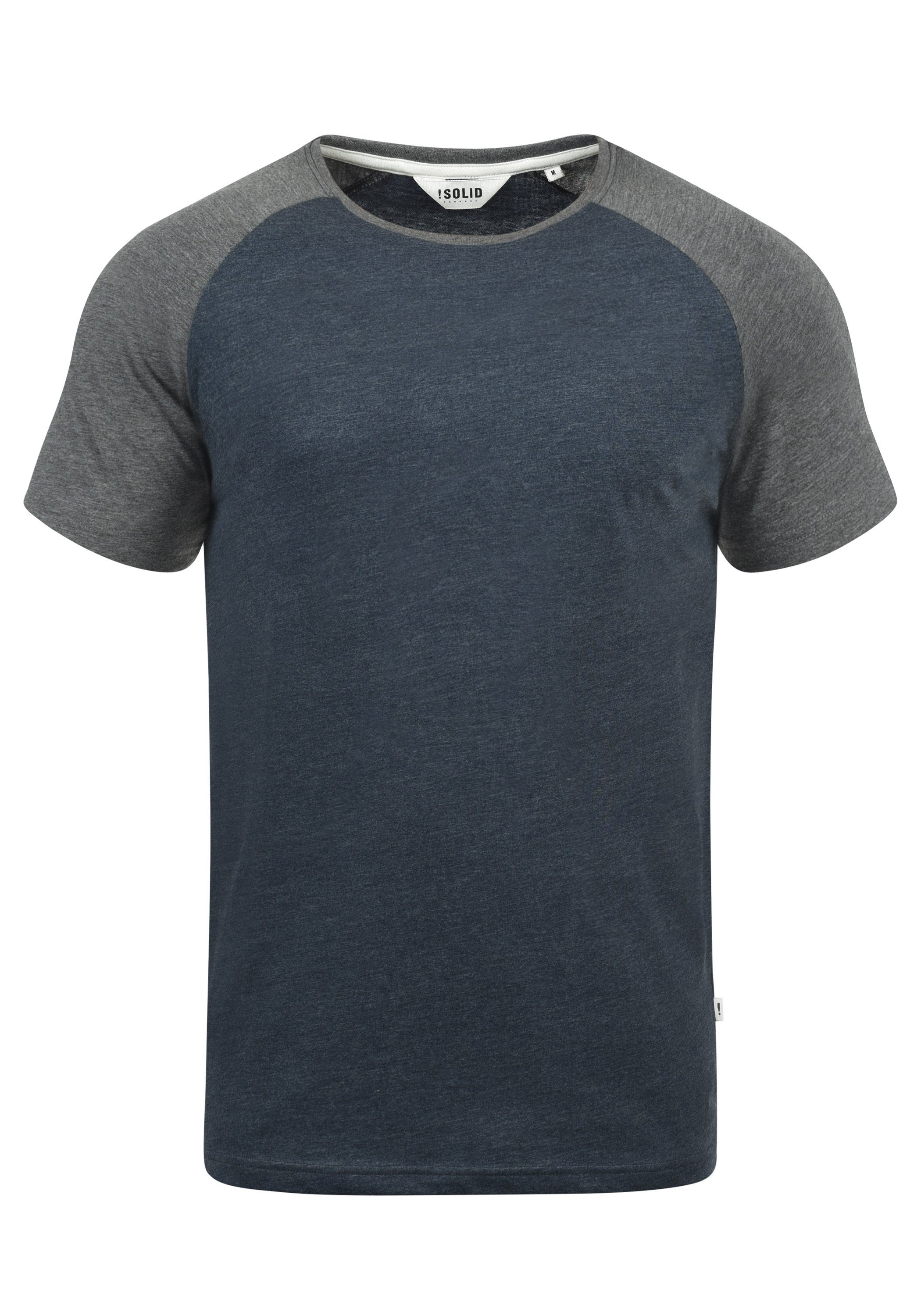 !Solid Rundhalsshirt SDBastian Kurzarmshirt im Baseball-Look Blue Grey Melange (G8991)
