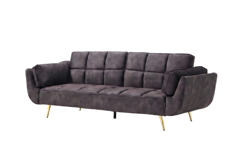 riess-ambiente Schlafsofa BOUTIQUE 215cm dunkelgrau/gold - Samt, Bettfunktion, 3-Sitzer, Einzelartikel 1 Teile, Nosagfederung und goldene Füße – ideal für Wohnzimmer & Gästezimmer