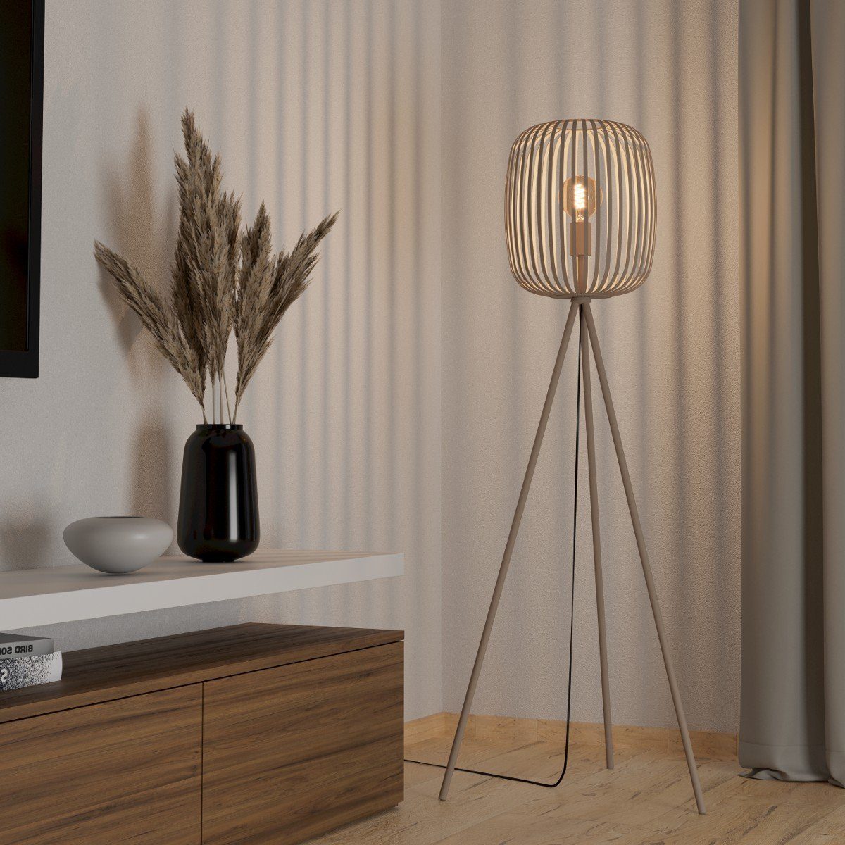EGLO Stehlampe Romazzina, ohne Leuchtmittel, E27 Wohnzimmer, Skandi-Style, Sandfarben