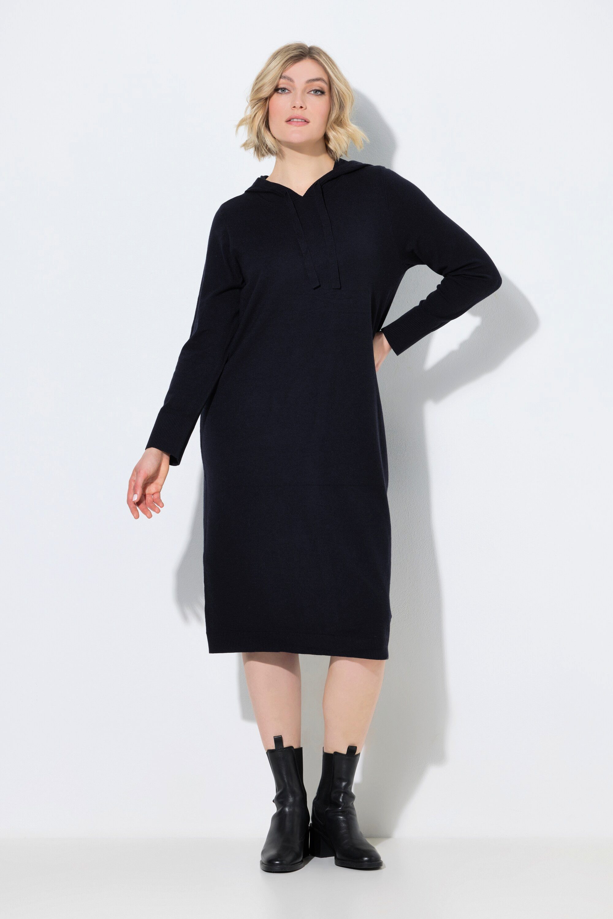Ulla Popken Midikleid Midi-Strickkleid Kapuze Langarm