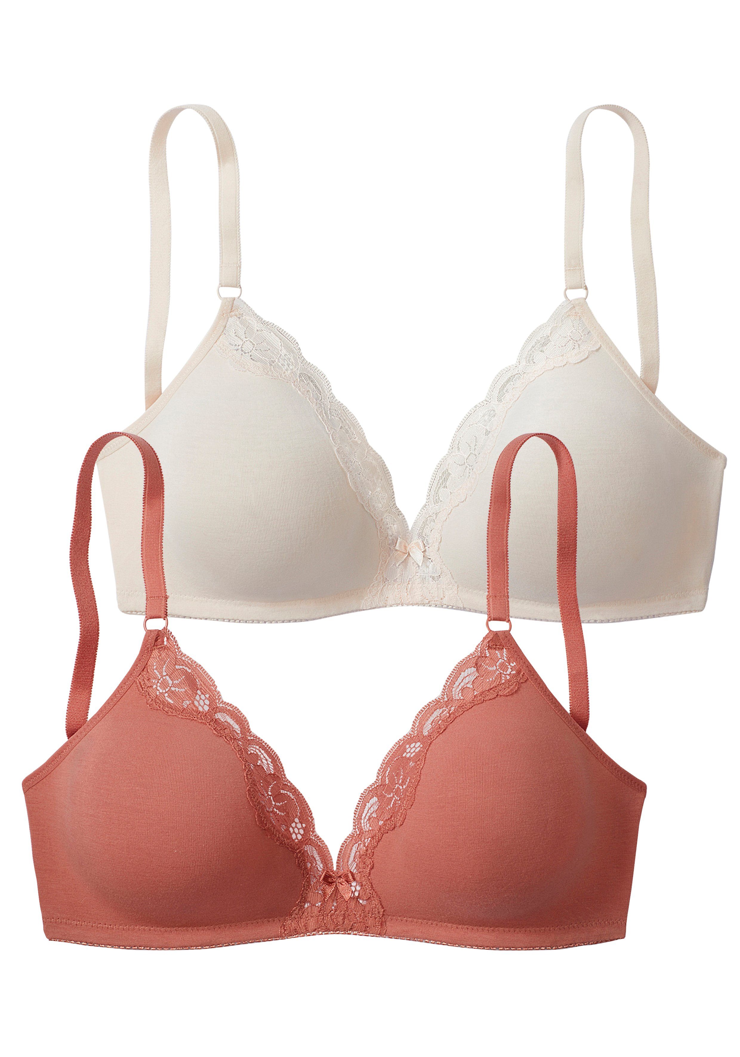 petite fleur Bralette-BH (Packung, 2 Stück) ohne Bügel aus Baumwolle mit Spitze