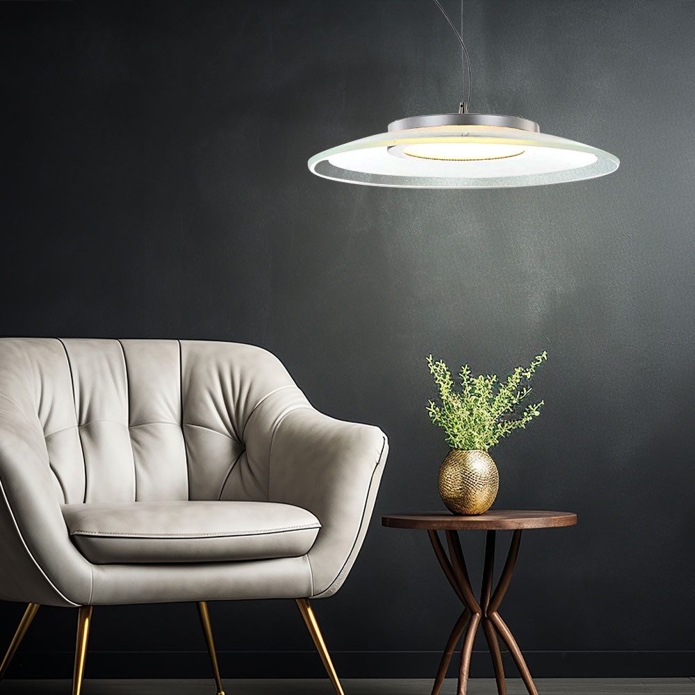GLOBO LIGHTING Hängeleuchte, LED-Leuchtmittel fest verbaut, Warmweiß, LED Decken Pendel Lampe 12 Watt Hänge Leuchte Chrom Glas opal