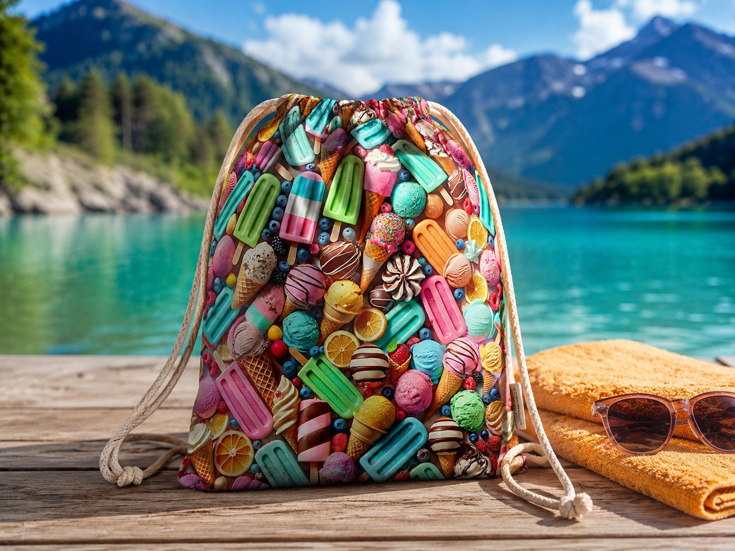 lillestoff Stoff Baumwollstoff Baumwolle Webware 3D-Optik Summer Icecream Meer, Meterware, 50 cm x 150 cm