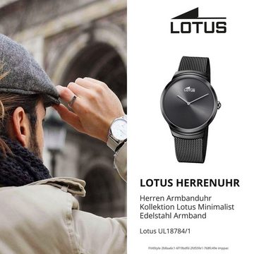 Lotus Quarzuhr Lotus Herren Armbanduhr Minimalist, Herrenuhr rund, mittel (ca. 39mm) Edelstahlarmband schwarz