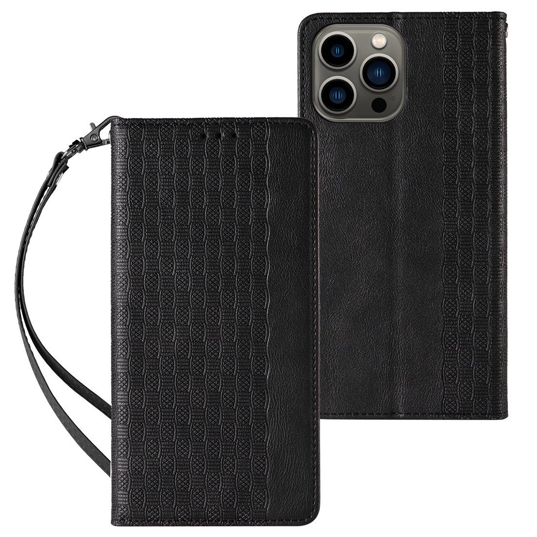 Flip-Tasche, iPhone pro, geprägte Ledertasche Handytasche Schwarz für 15 Handytasche DÖRÖY