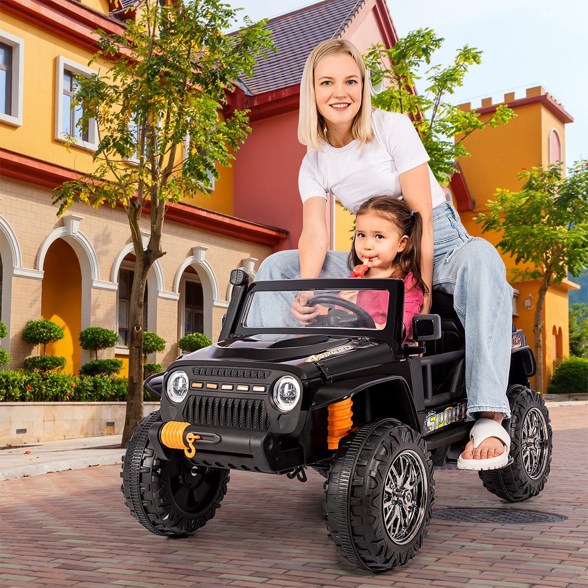 autolock Elektro-Kinderauto Kinder Elektroauto Eltern-Kind-Fahren Elternmodus USB-Bluetooth, Elektro-Kinderauto Fernbedienung Sanftanlauf 3-7km/h für Kinder
