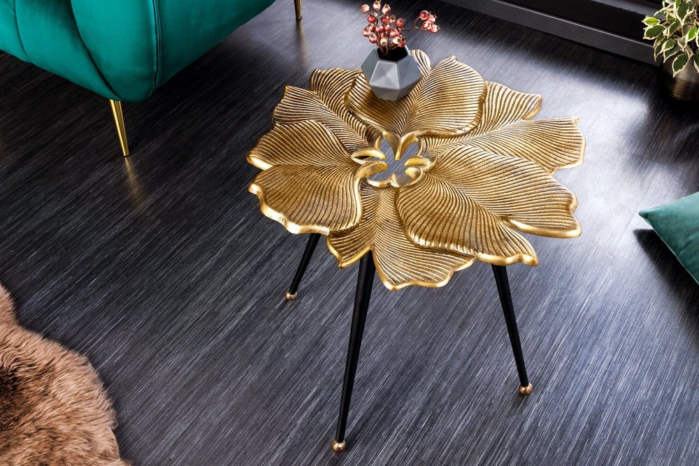 riess-ambiente Beistelltisch GINKGO LEAFS 60cm gold / schwarz (Einzelartikel, 1-St), Wohnzimmer · Metall · handmade · Vintage