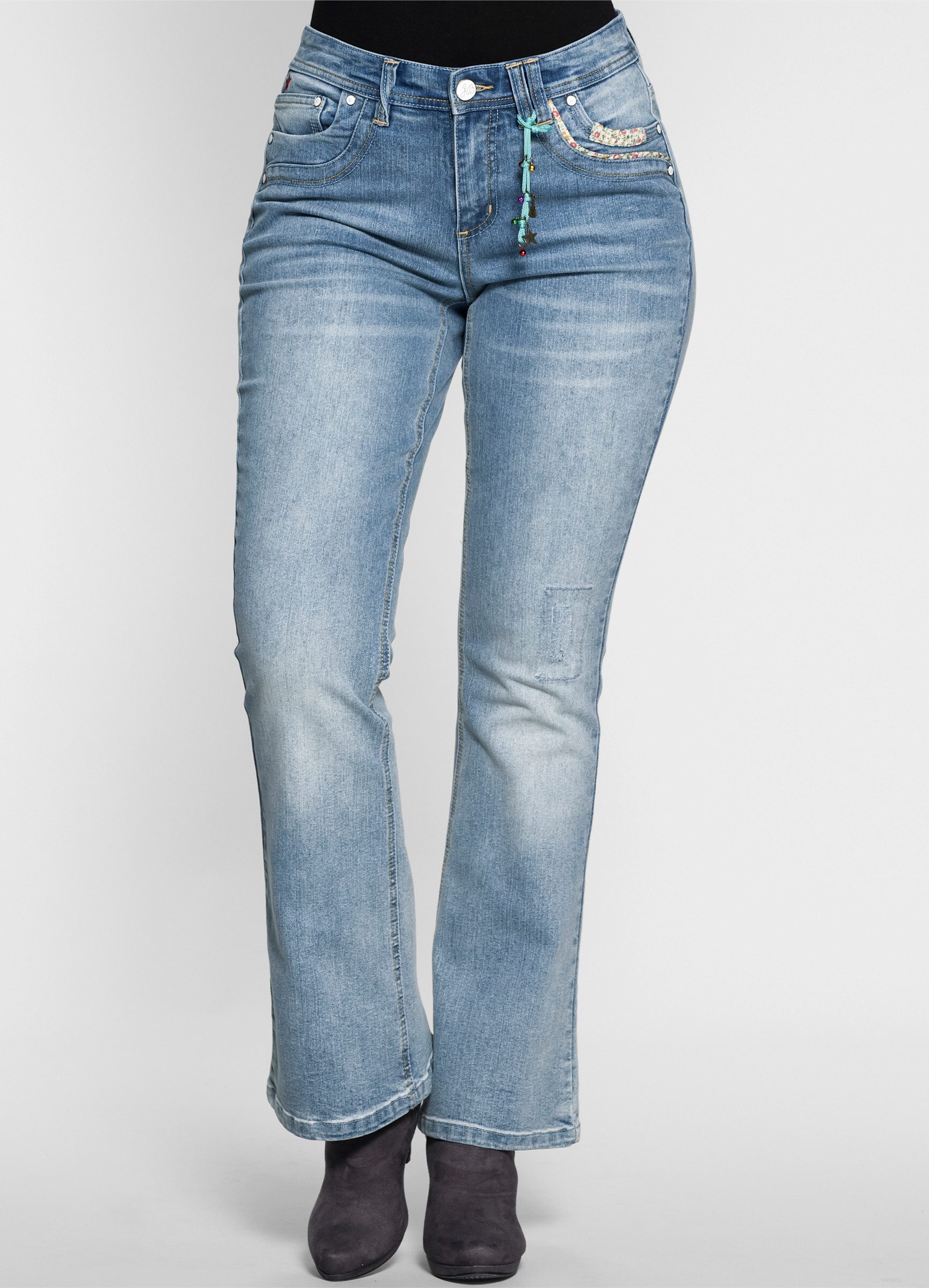 sheego by Joe Browns Bequeme Jeans Bootcut-Jeans mit Pailletten am Bund – Bild 2 von 5