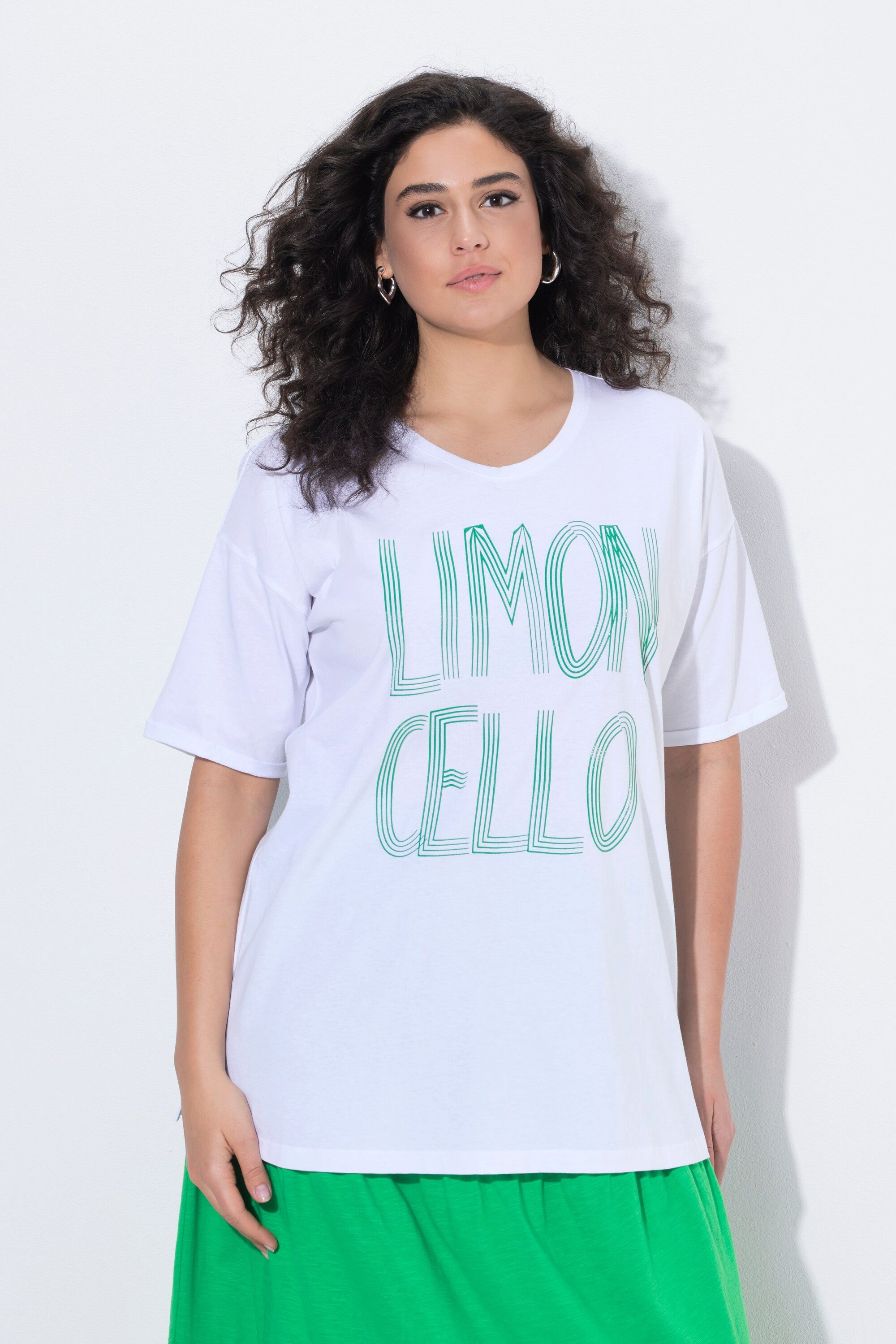 Ulla Popken T-Shirt T-Shirt Limoncello Oversized V-Ausschnitt Halbarm