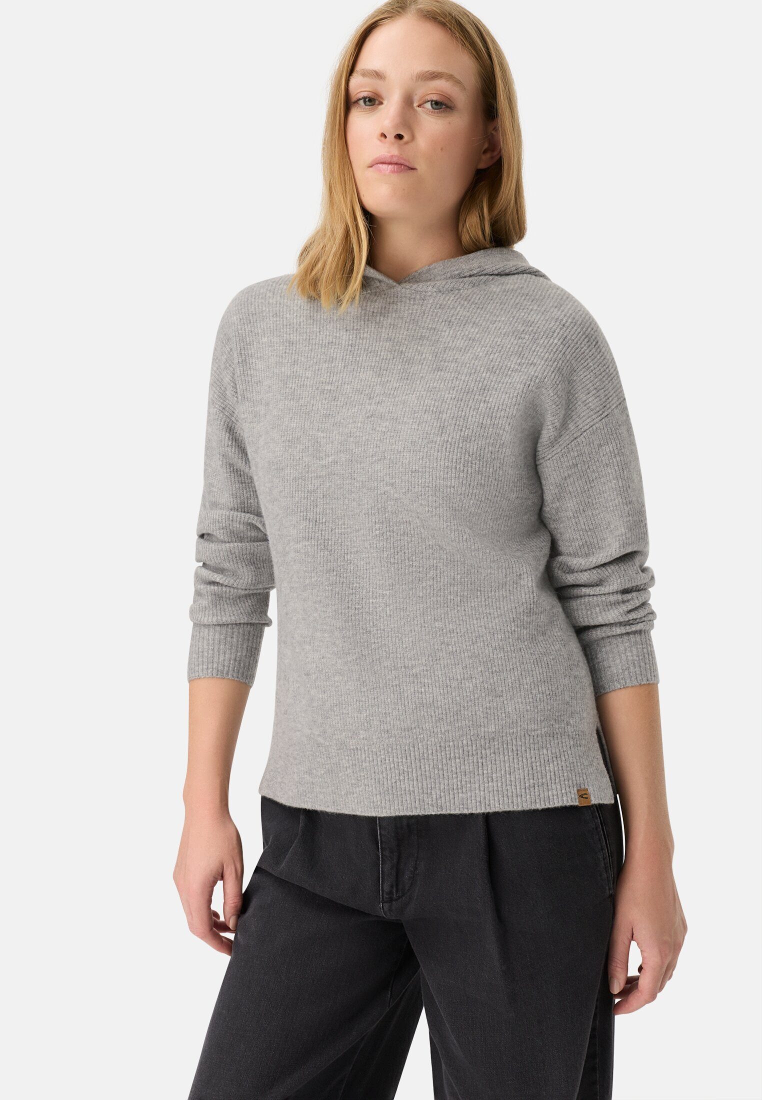 camel active Strickpullover mit Kapuze Langarm Markenlogo