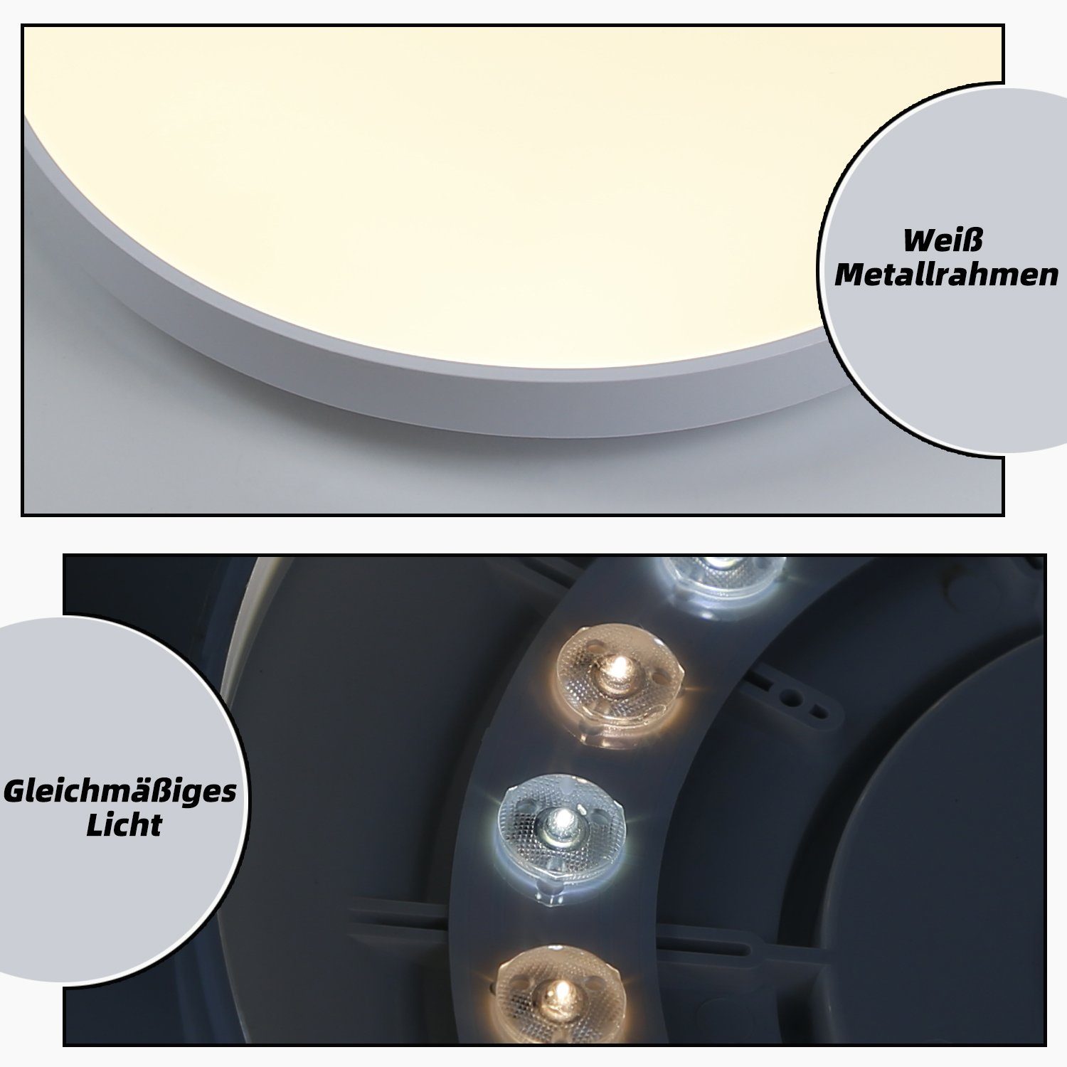 ZMH LED Deckenleuchte Stufenlos IP44 integriert, LED 2.5 cm, Dimmbar, fest ∅37 warmweiß-kaltweiß, X Weiß