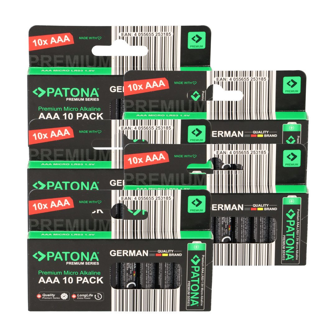 Patona PATONA Premium 50x AAA Batterien (5x10er) Pack 1,5V Alkaline Batterie