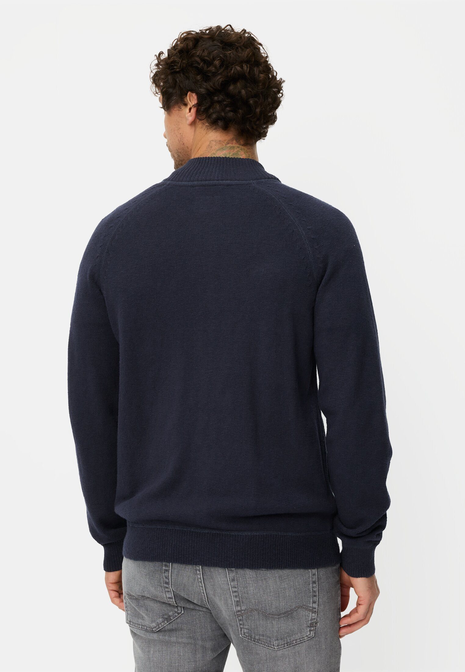 camel active Strickjacke mit Reißverschluss Langarm Stehkragen