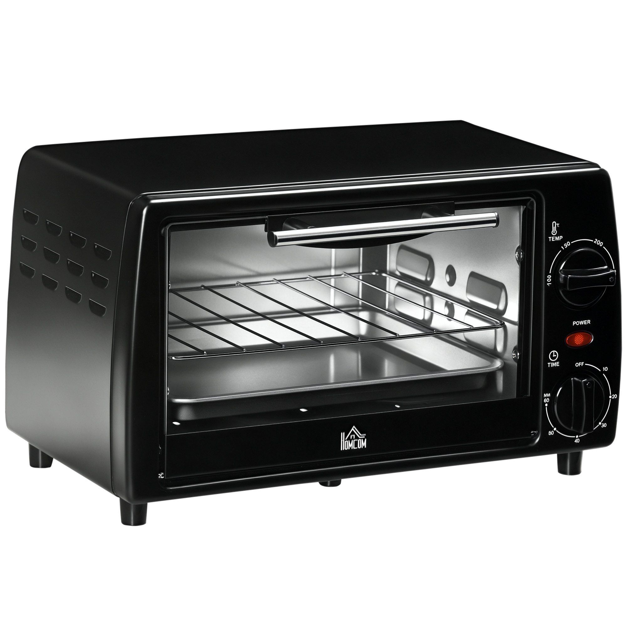 HOMCOM Minibackofen Backofen 10 L 750W 100-230℃ mit Backblech Pizza-Ofen, zum Grillen, Backen, Toasten, Schwarz – Bild 2 von 5