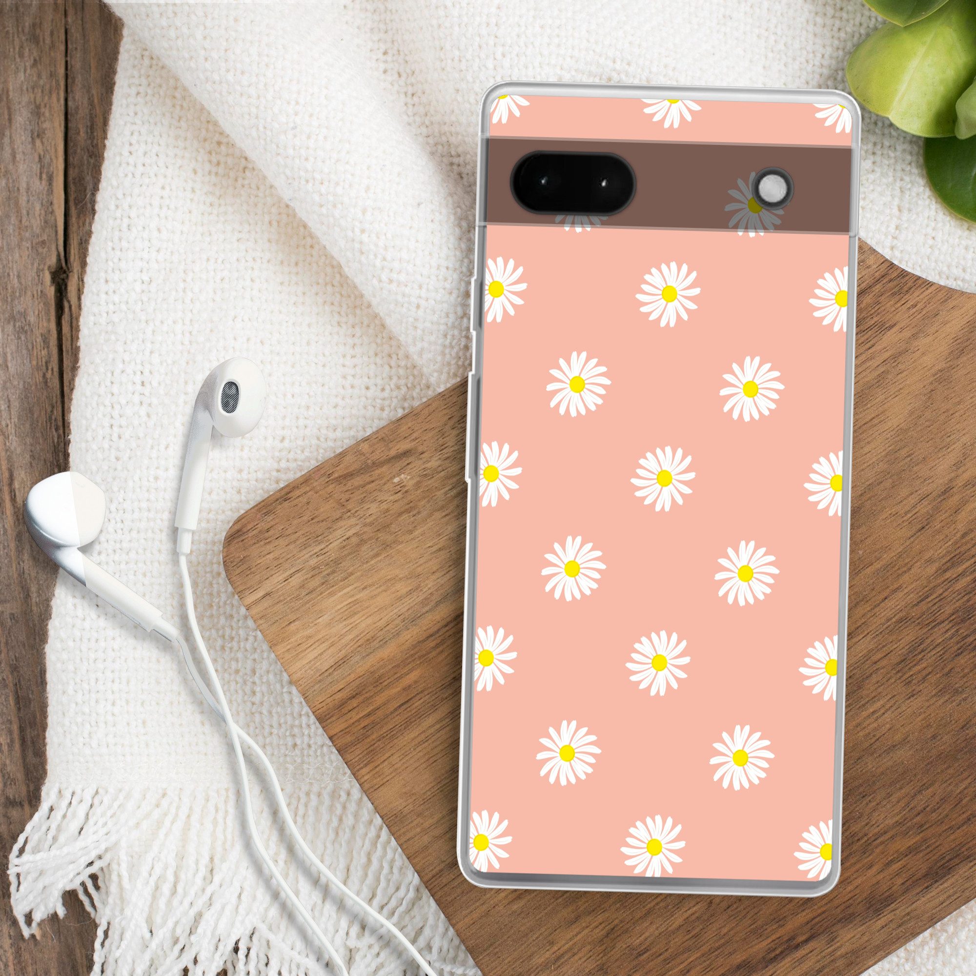 MuchoWow Handyhülle für Google Pixel 6a Gänseblümchen - Pastell - Weiß - Rosa - Blumendruc, Phone Case, Silikon, Schutzhülle Dünn